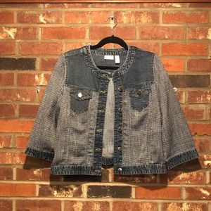 Chicos Denim & Tweed Mix Jacket; Button Front; Blue; Women Size 1